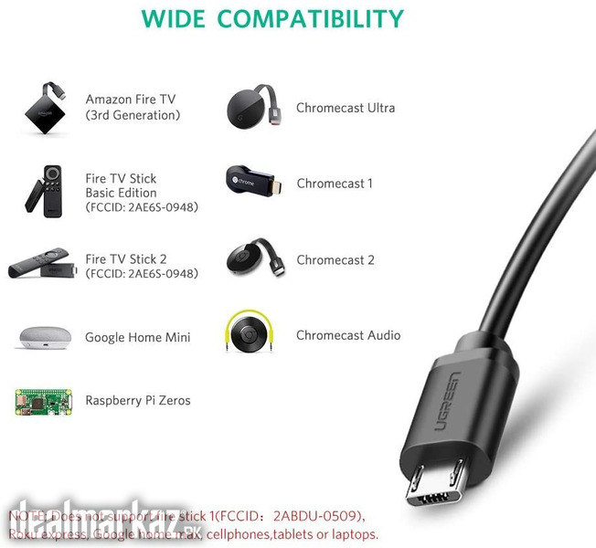 UGREEN Ethernet Adapter for Chromecast and TV Stick Micro USB to RJ45 